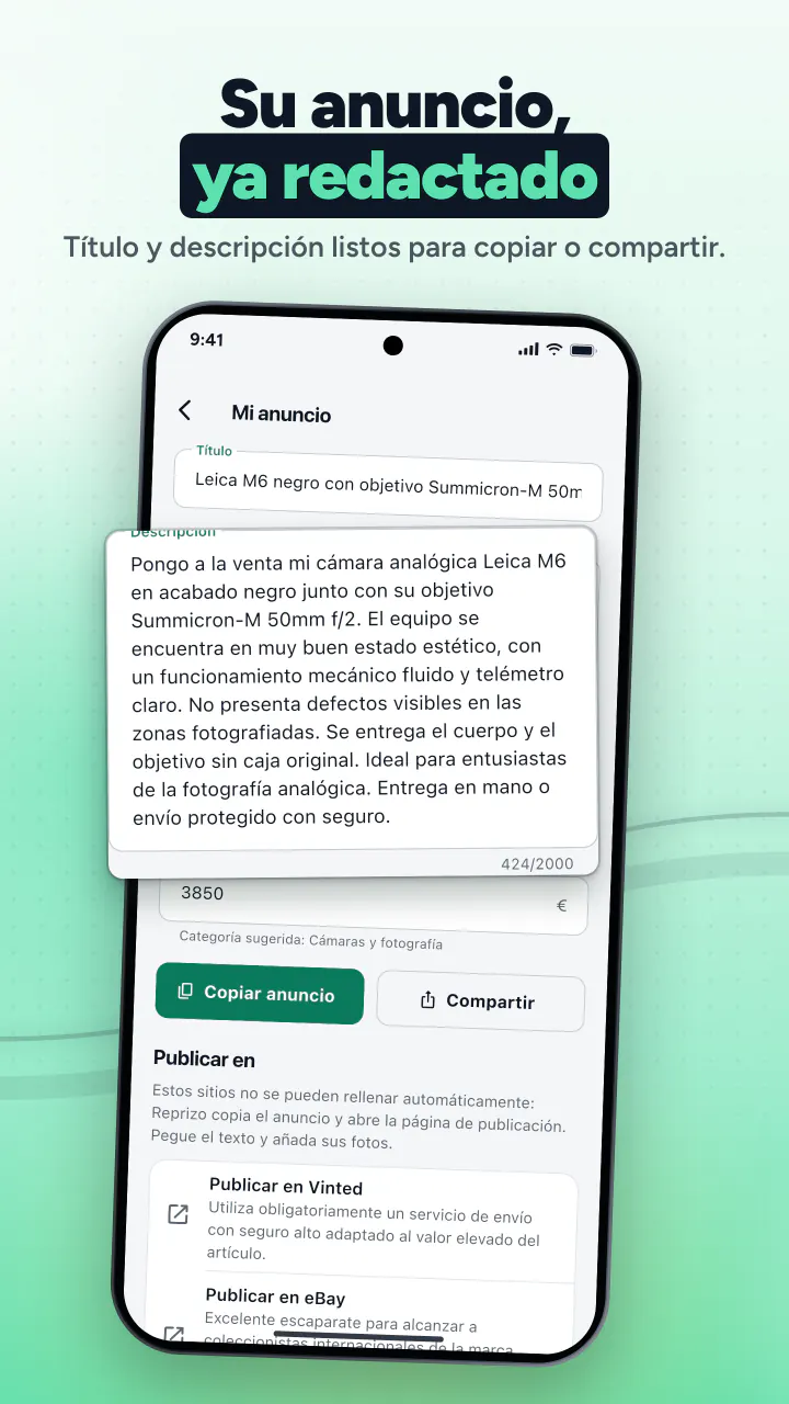 Su anuncio, ya redactado. Título y descripción listos para copiar o compartir.