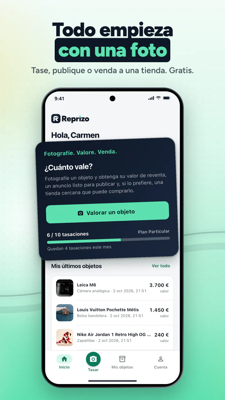 Todo empieza con una foto. Tase, publique o venda a una tienda. Gratis.