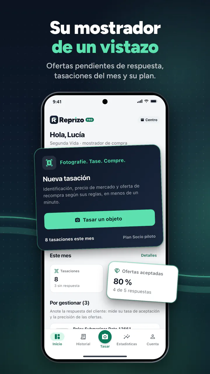 Su mostrador de un vistazo. Ofertas pendientes de respuesta, tasaciones del mes y su plan.