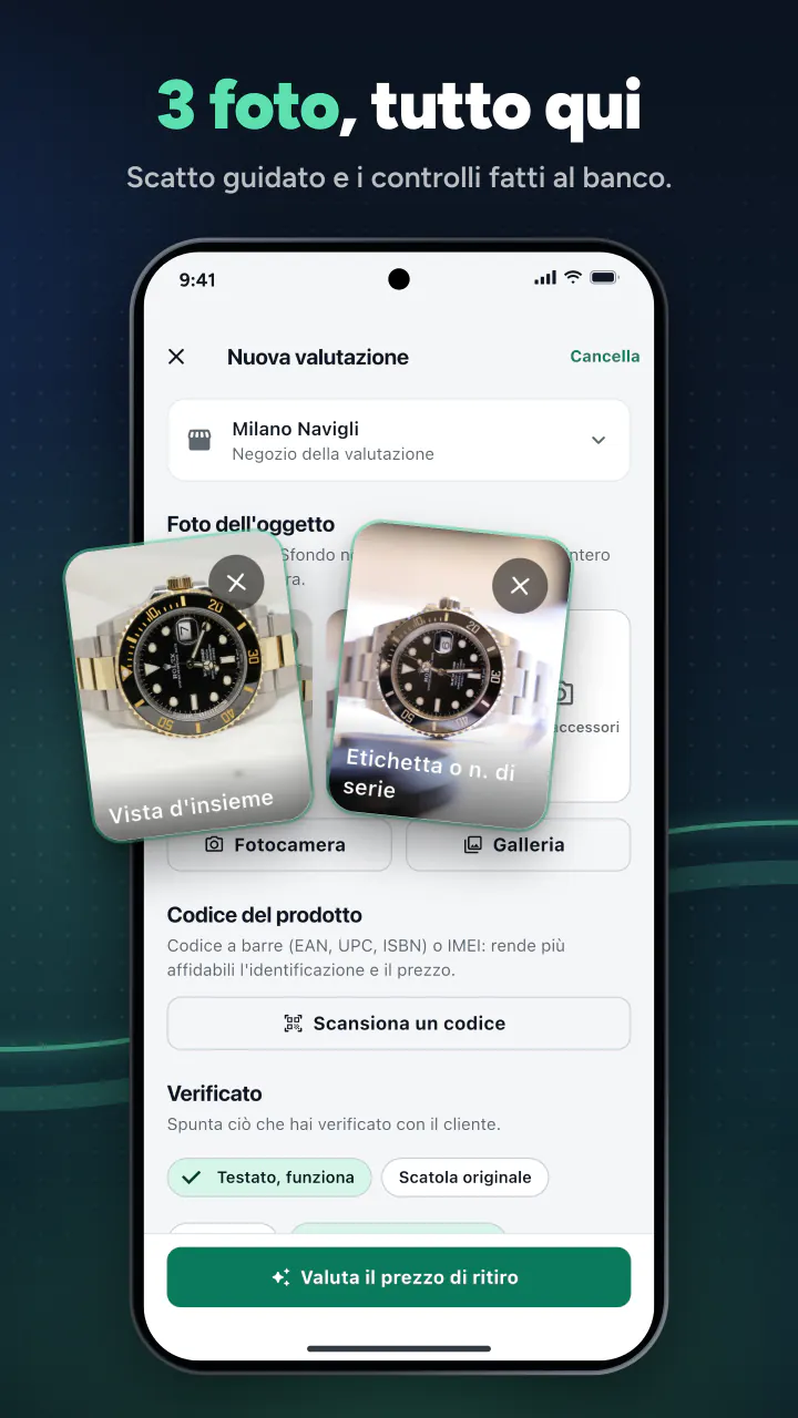 3 foto, tutto qui. Scatto guidato e i controlli fatti al banco.